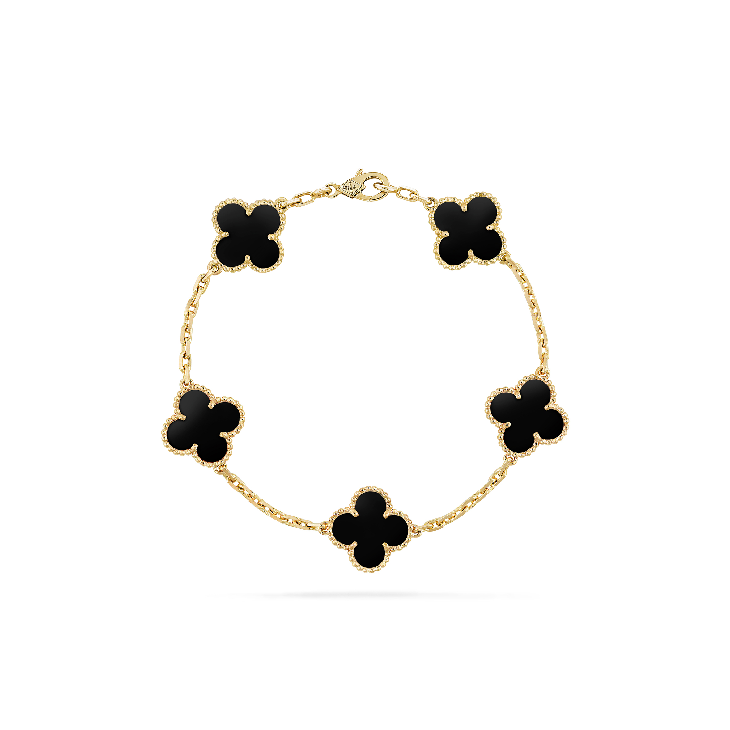 VAN CLEEF ARPELS VINTAGE ALHAMBRA BRACELET, 5 MOTIFS - YELLOW GOLD, ONYX  VCARA41300